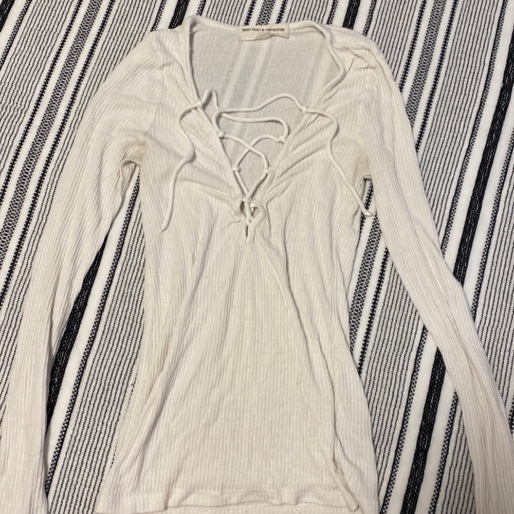 Ribbed lace up long sleeve shirt